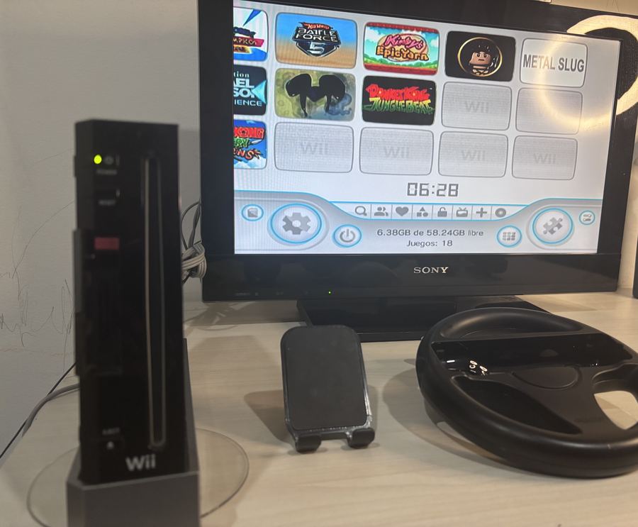 Nintendo Wii Negra Programada + Wii Remote + Nunchuk + Volante